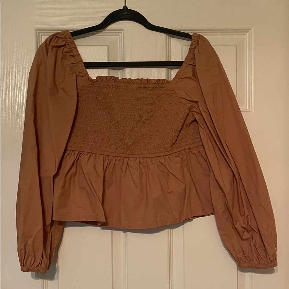 J. Crew Brown Smocked Blouse
